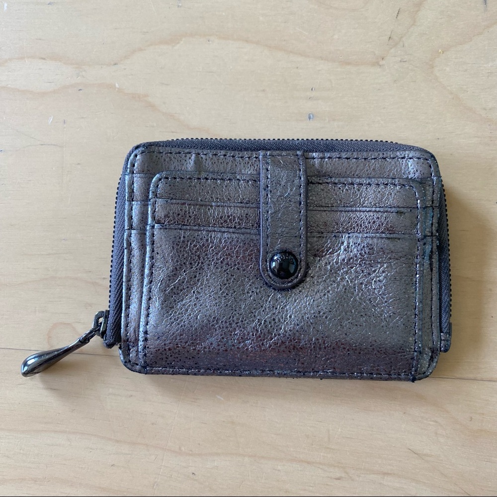 HOBO Metallic Brown Leather Zip Wallet